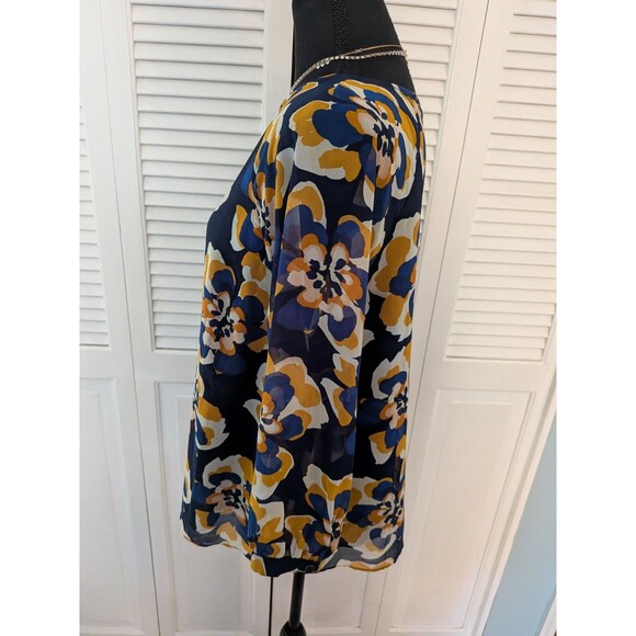 Cabi Blouse Women’s M Blue Yellow Floral Chiffon Lydia Top Cottagecore Career - Picture 7 of 13